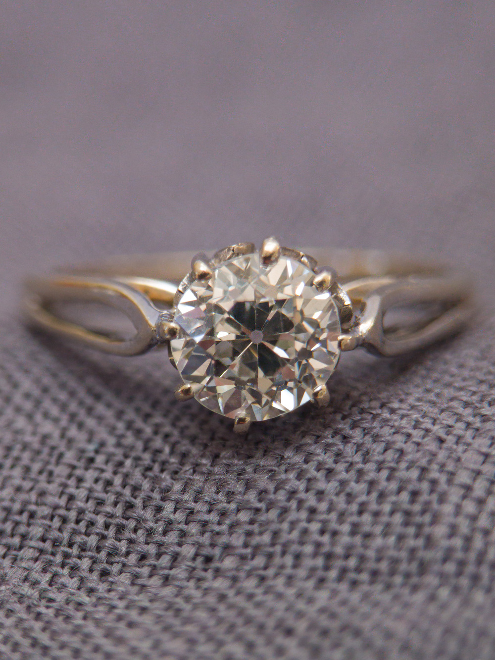 French 18K White Gold 0.98ct Old-Cut Diamond Solitaire Ring, Sz 5.5
